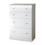 Commode profonde Aria blanche brillante avec éclairage LED, 4 tiroirs