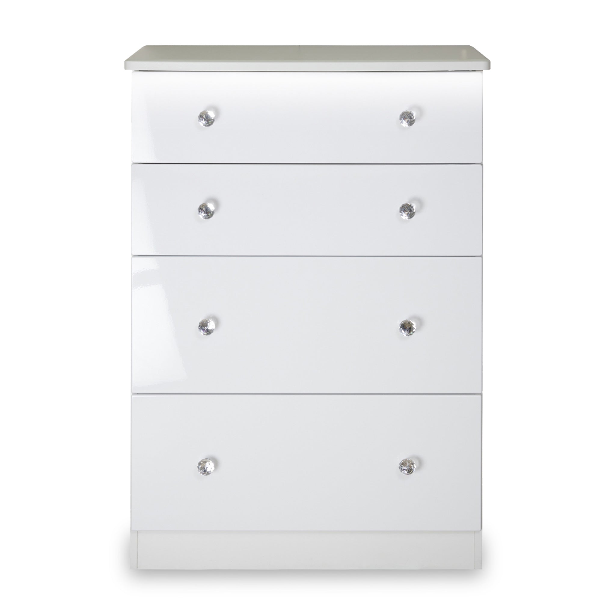 Commode profonde Aria blanche brillante avec éclairage LED, 4 tiroirs