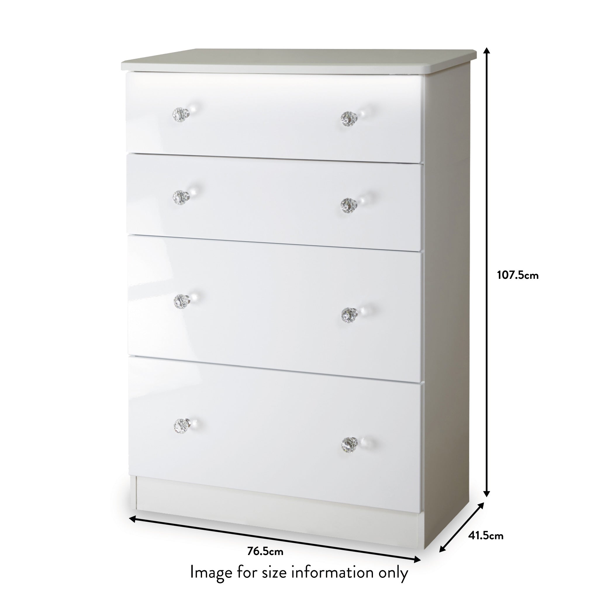 Commode profonde Aria blanche brillante avec éclairage LED, 4 tiroirs