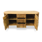 Buffet Leo à lattes en bois de manguier, 2 portes et 3 tiroirs