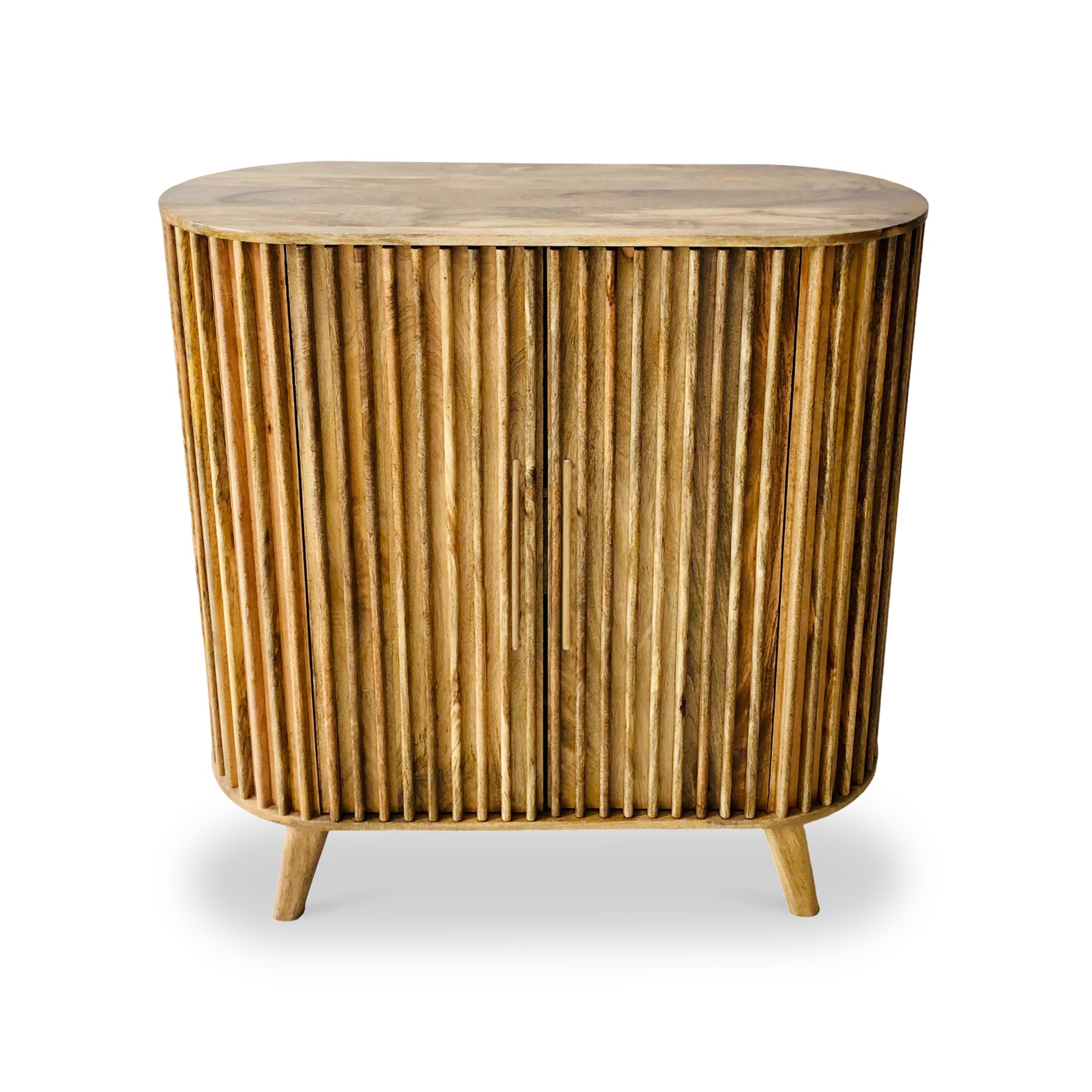 Buffet haut Leo à 2 portes en bois de manguier à lattes