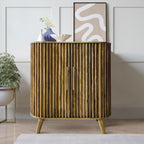 Buffet haut Leo à 2 portes en bois de manguier à lattes