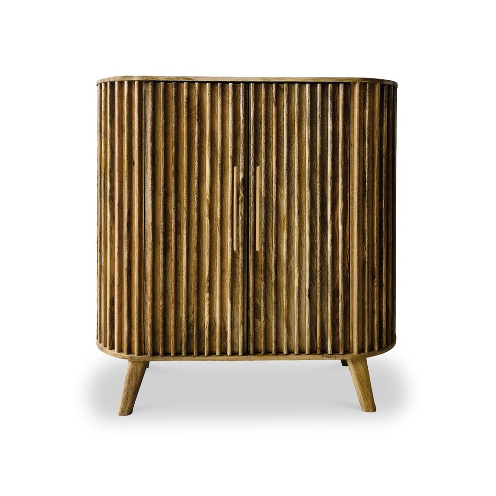 Buffet haut Leo à 2 portes en bois de manguier à lattes