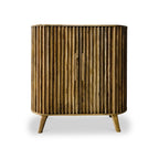 Buffet haut Leo à 2 portes en bois de manguier à lattes