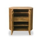 Buffet haut Leo à 2 portes en bois de manguier à lattes