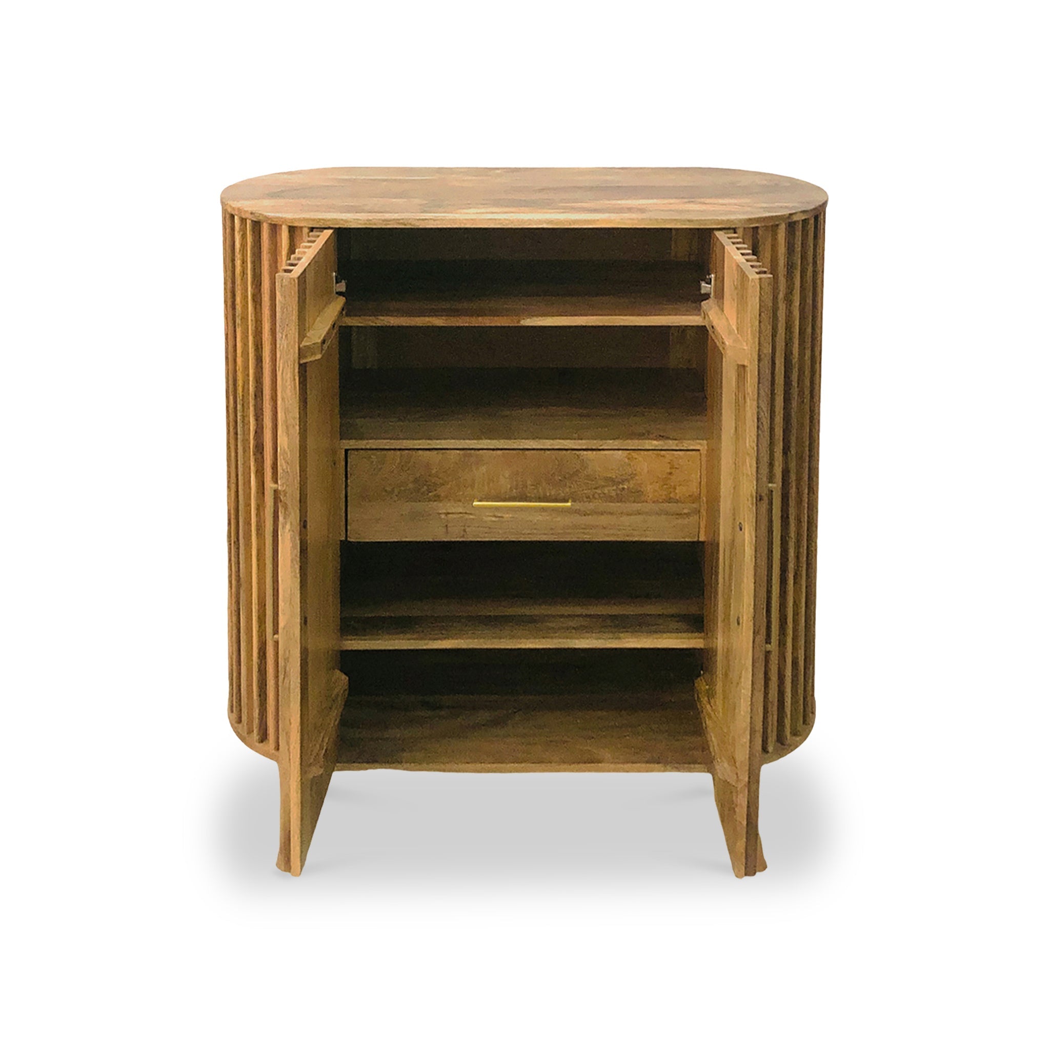 Buffet haut Leo à 2 portes en bois de manguier à lattes