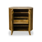 Buffet haut Leo à 2 portes en bois de manguier à lattes