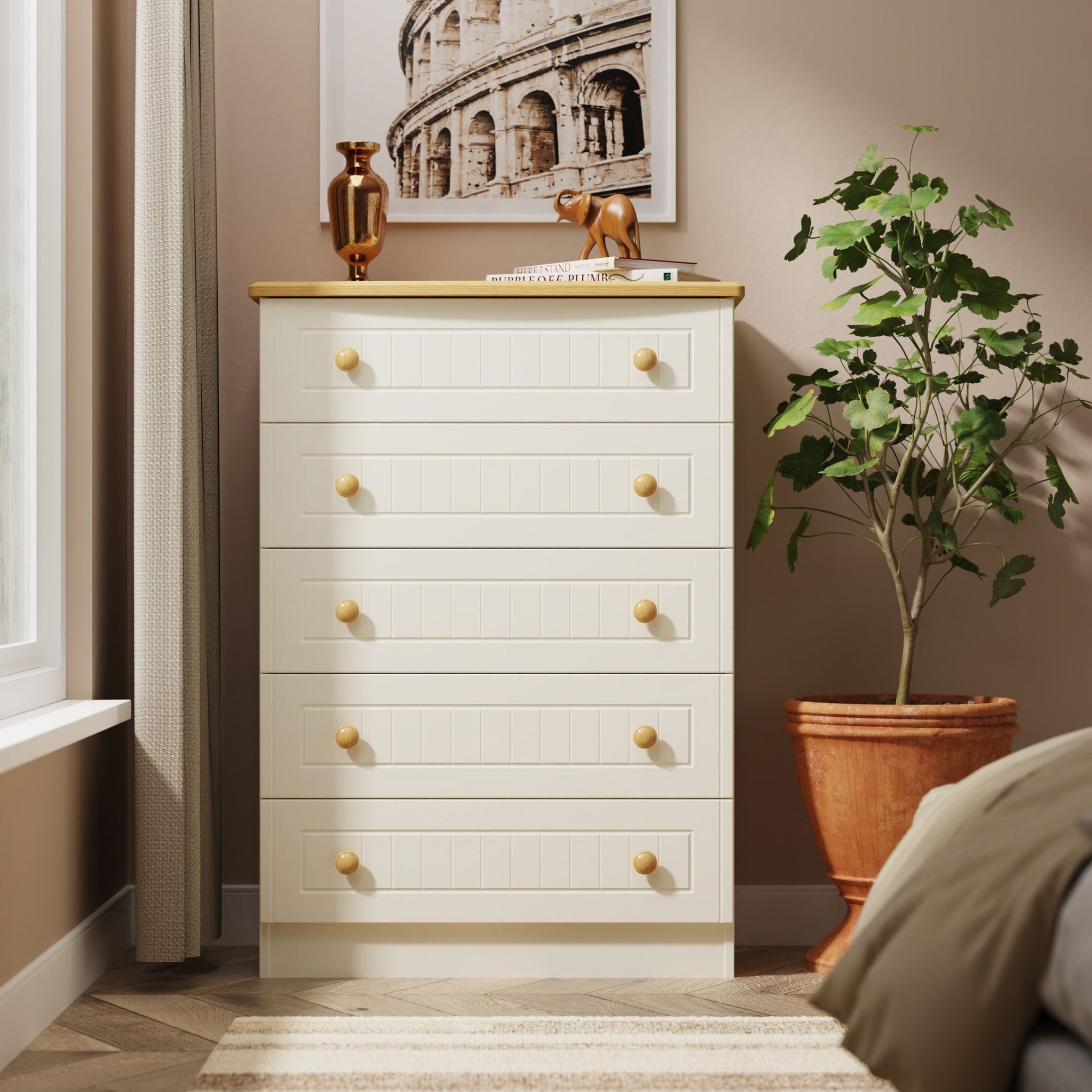 Commode Brixham crème à 5 tiroirs