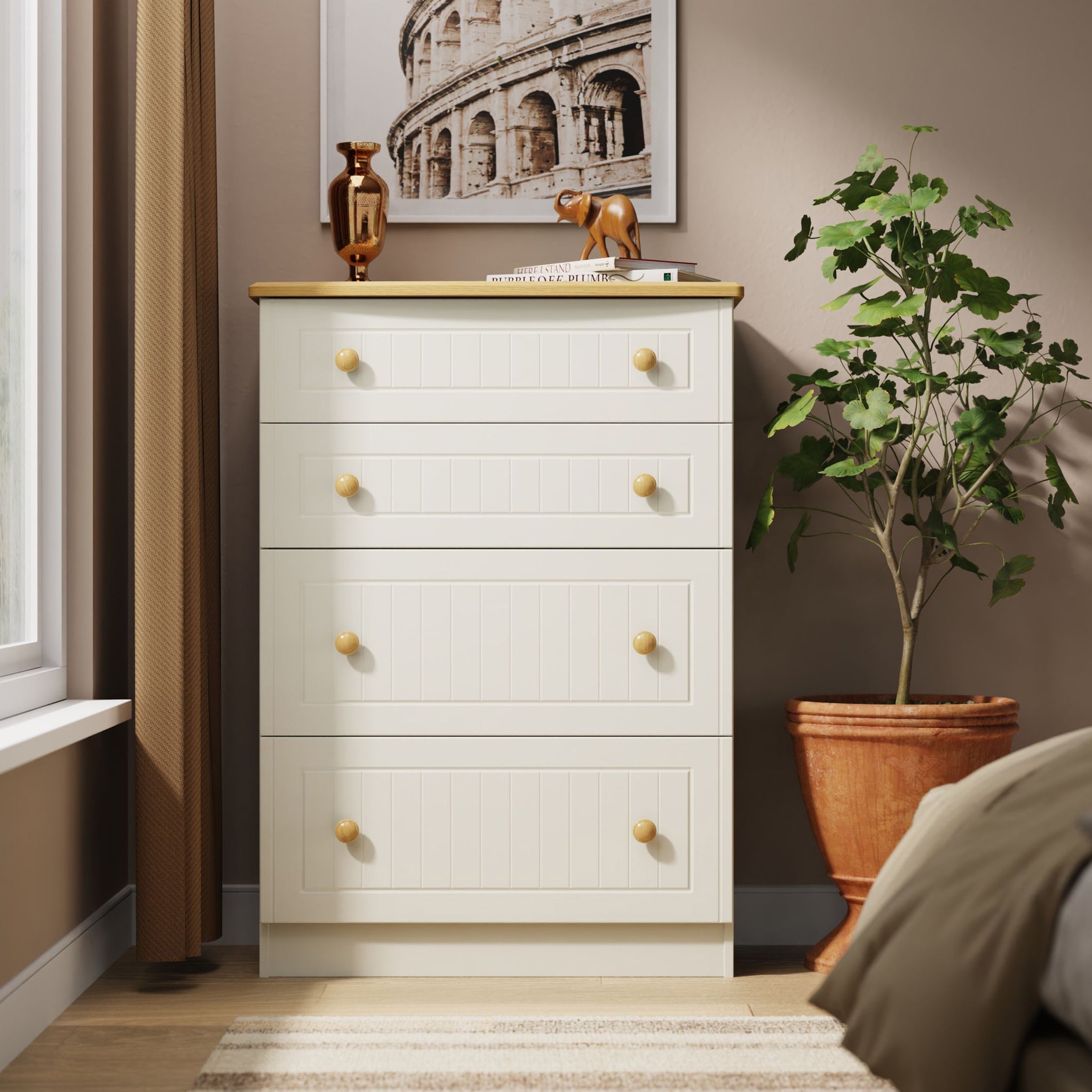 Commode profonde Brixham crème à 4 tiroirs