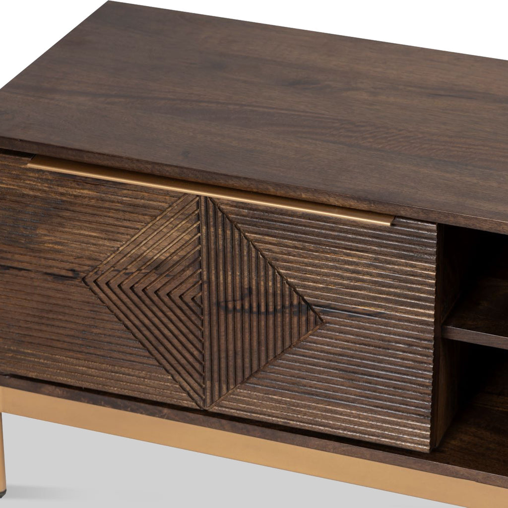 Meuble TV extra large Beau en bois de manguier brun rainuré