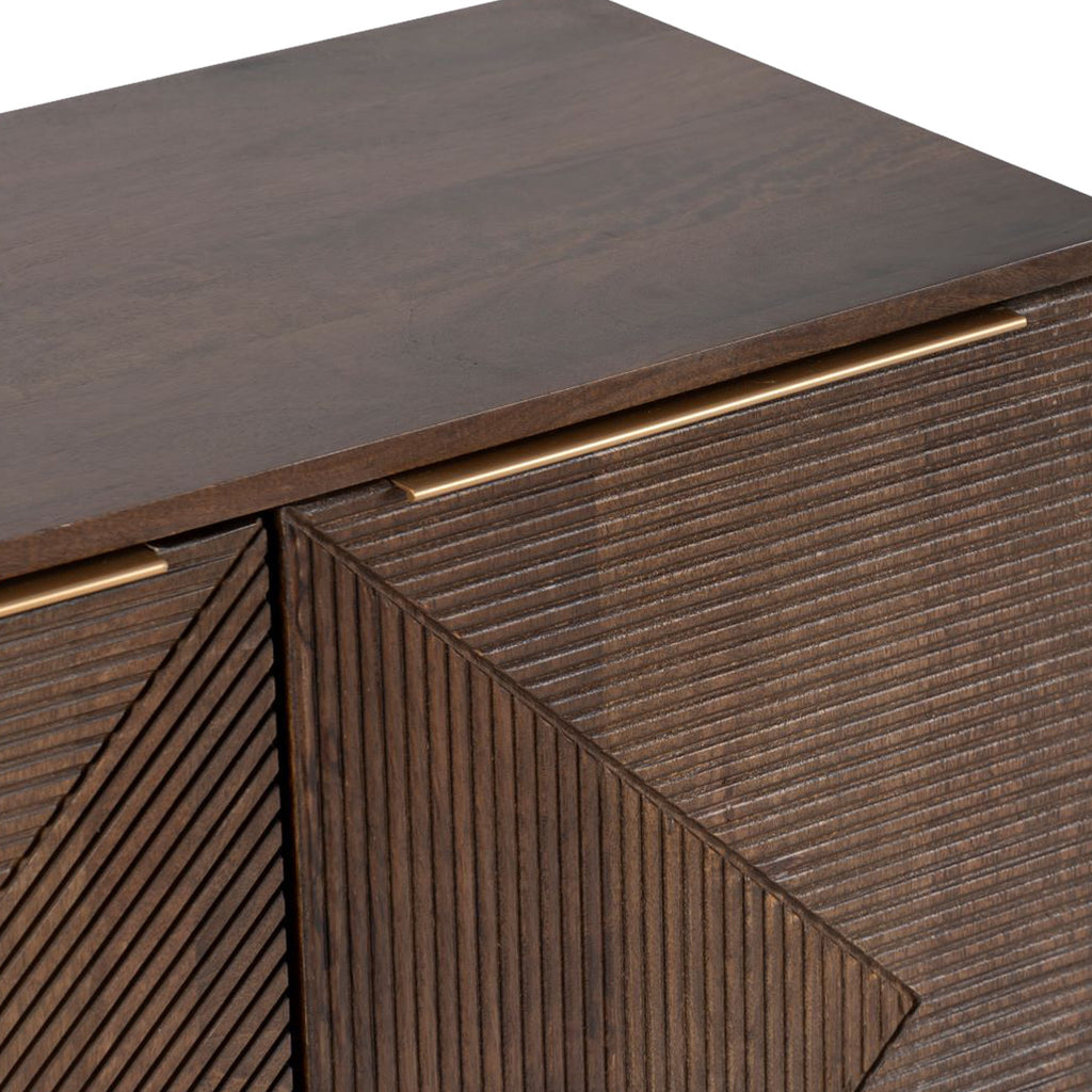 Buffet Beau à 2 portes en bois de manguier brun rainuré
