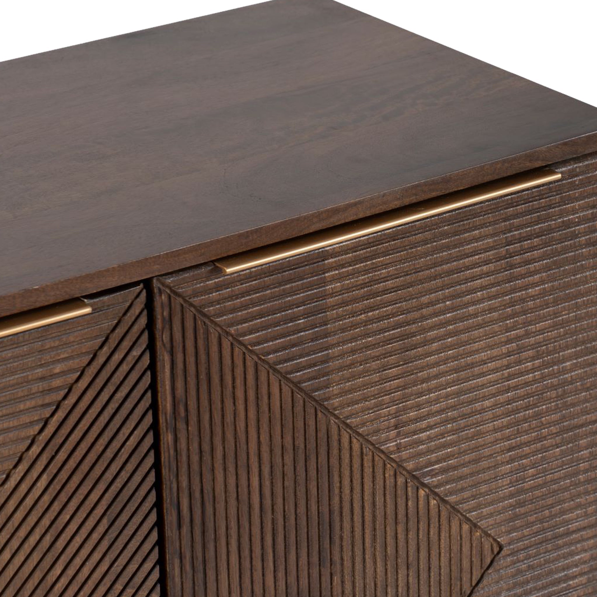 Buffet Beau à 2 portes en bois de manguier brun rainuré