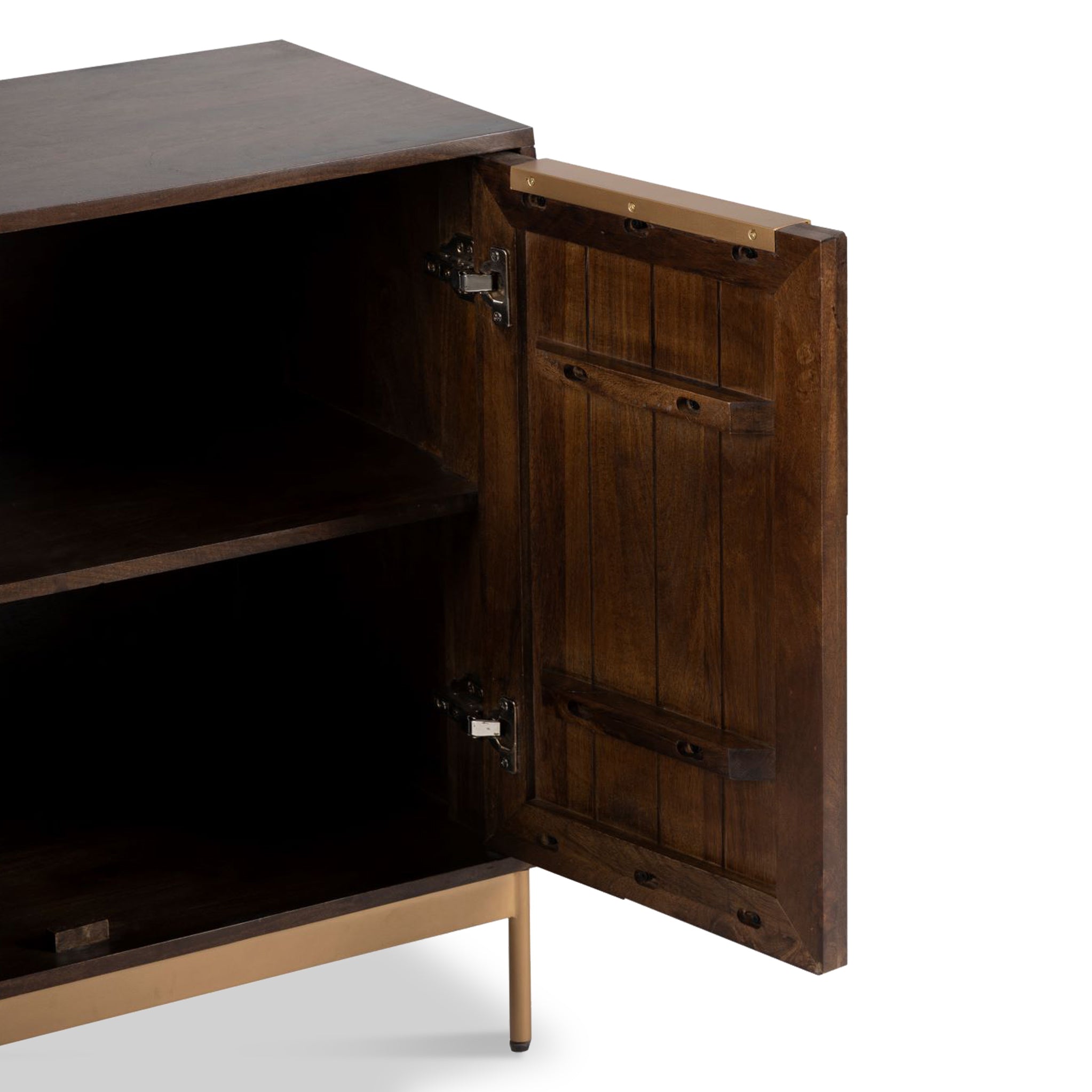 Buffet Beau à 2 portes en bois de manguier brun rainuré