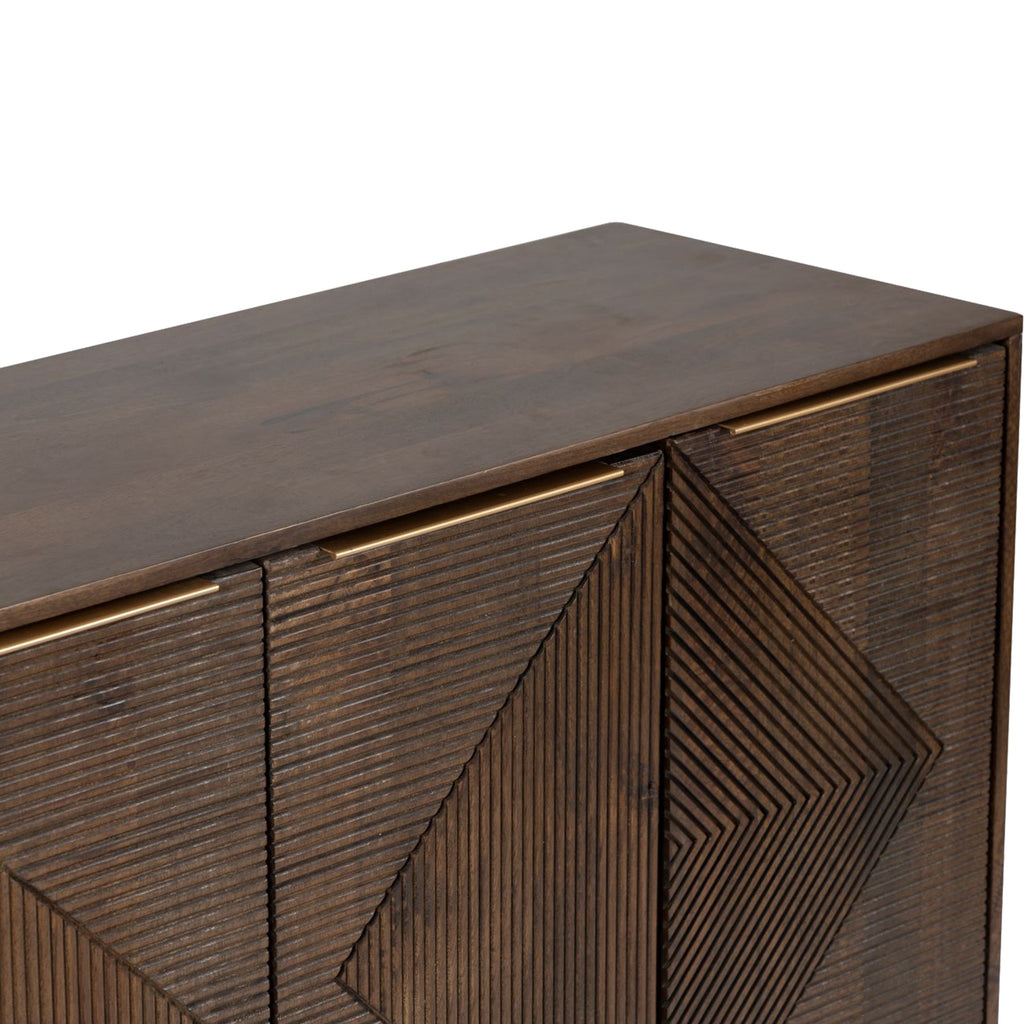 Buffet Beau rainuré en bois de manguier brun à 4 portes