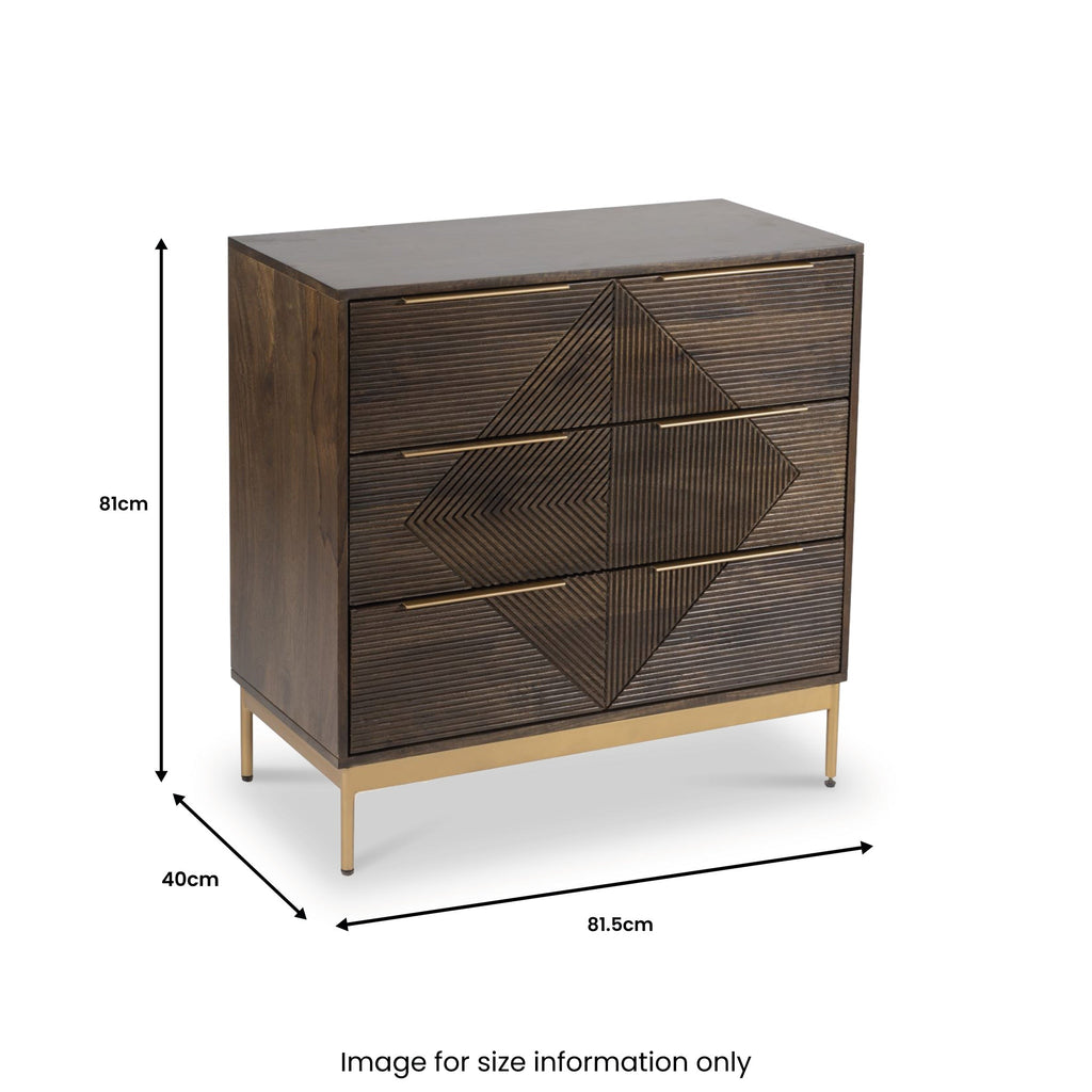 Commode Beau rainurée en bois de manguier brun à 3 tiroirs