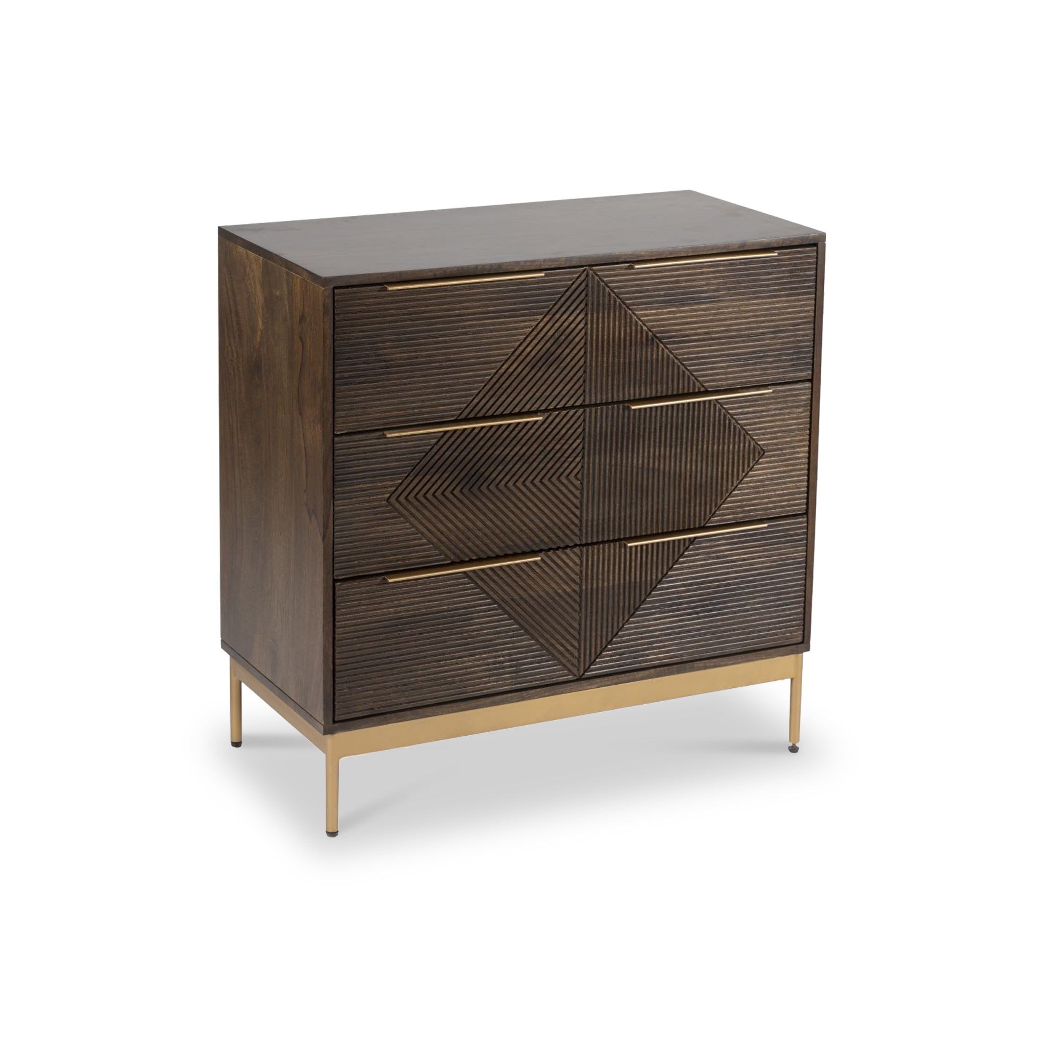 Commode Beau rainurée en bois de manguier brun à 3 tiroirs