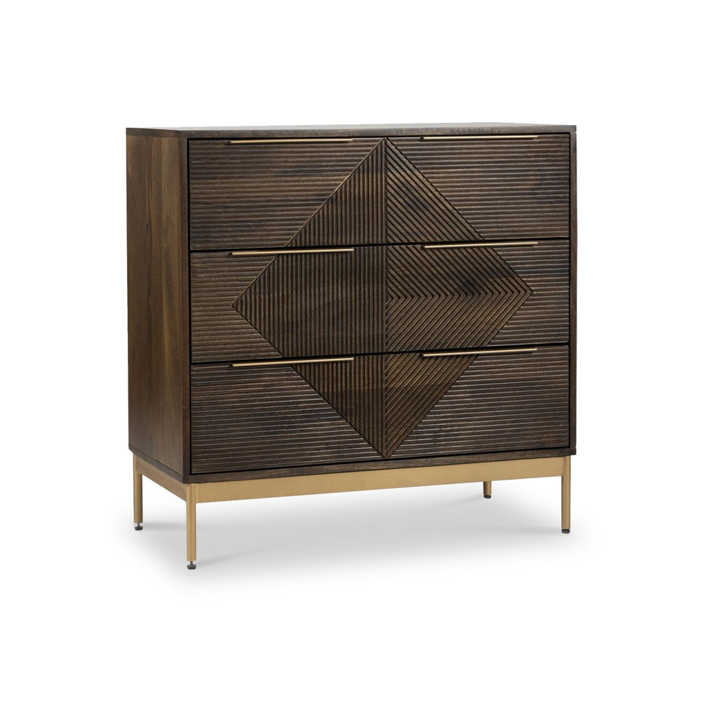 Commode Beau rainurée en bois de manguier brun à 3 tiroirs