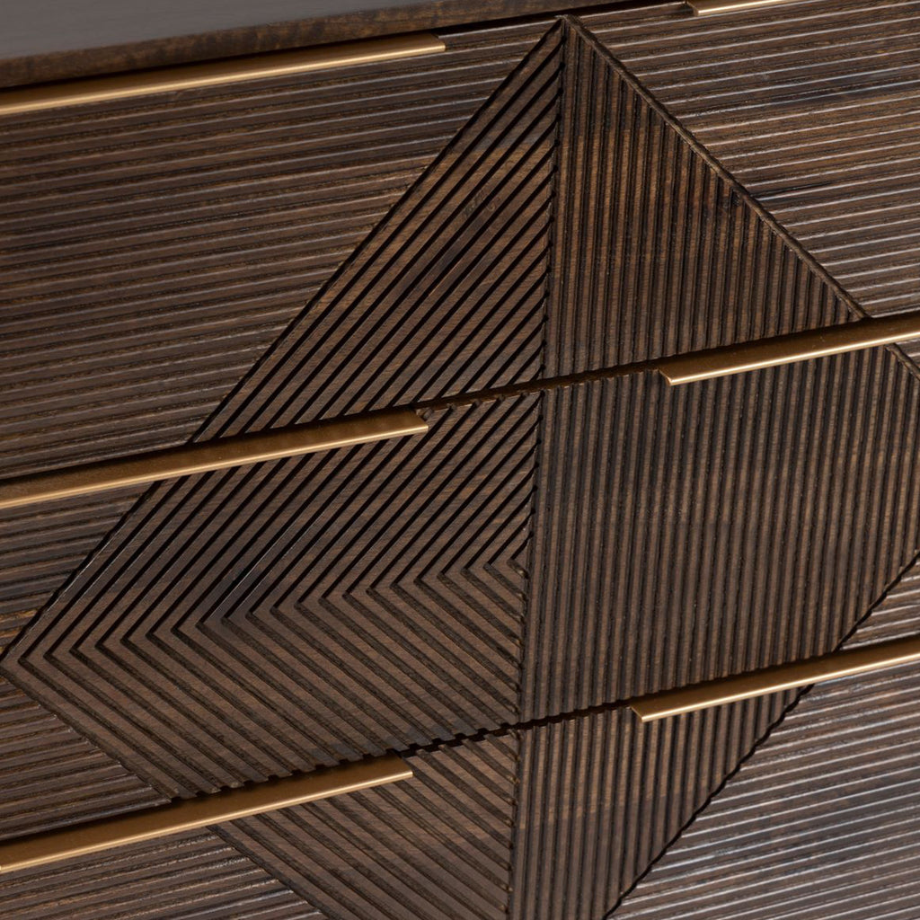 Commode Beau rainurée en bois de manguier brun à 3 tiroirs