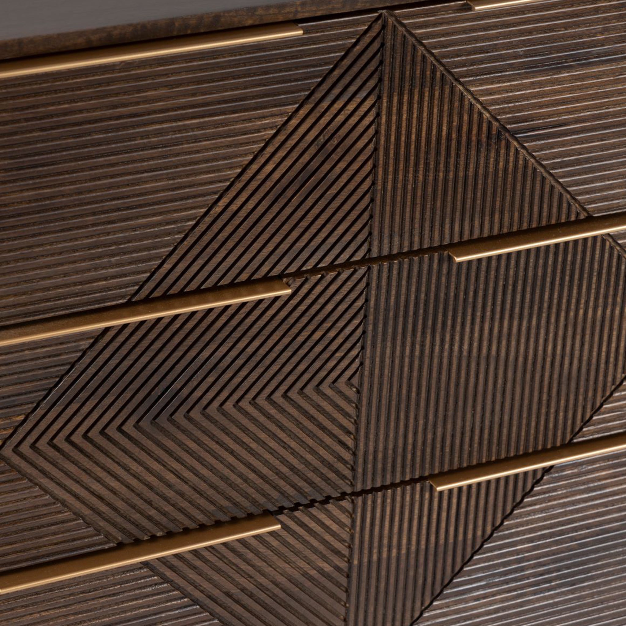 Commode Beau rainurée en bois de manguier brun à 3 tiroirs