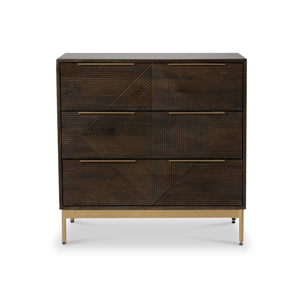 Commode Beau rainurée en bois de manguier brun à 3 tiroirs