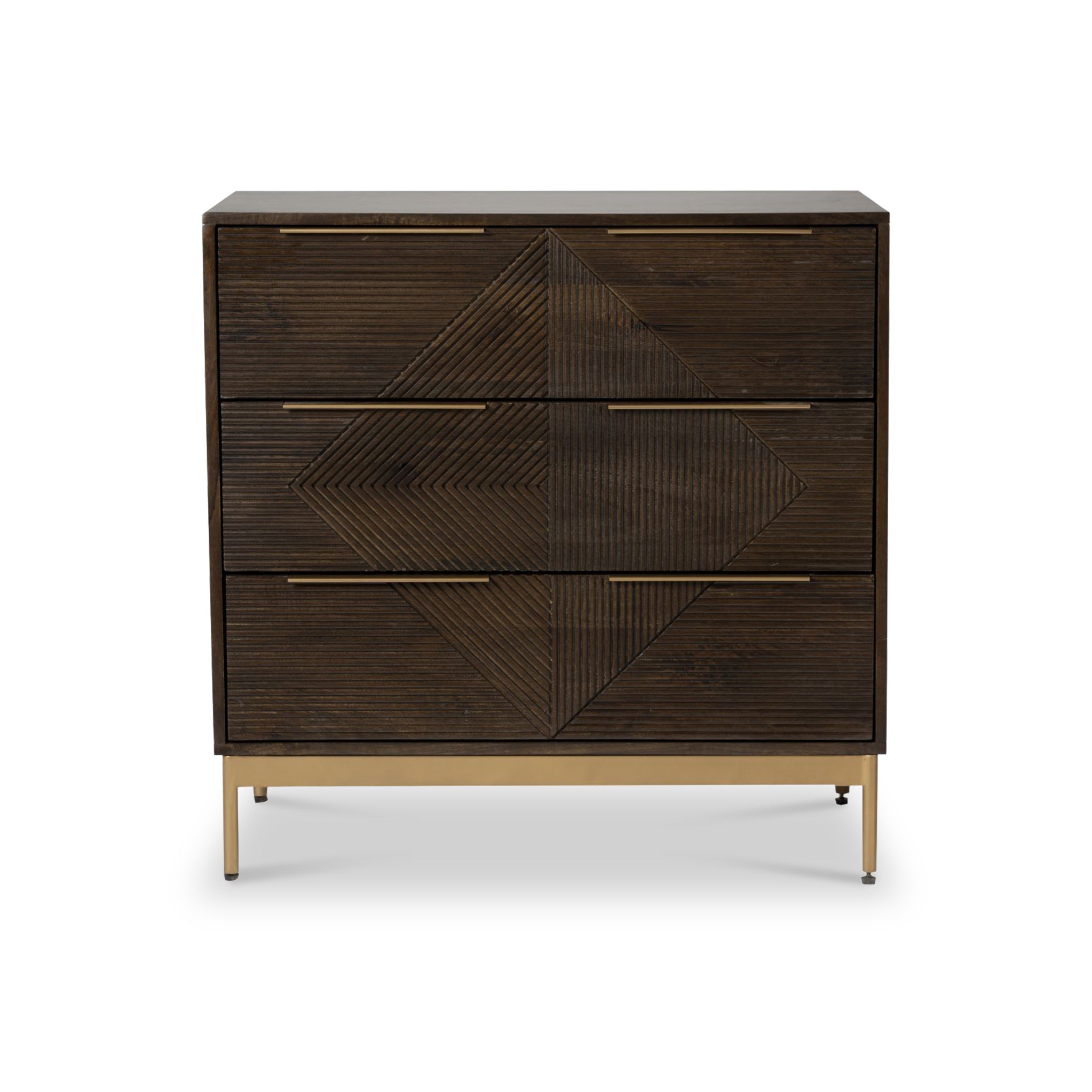 Commode Beau rainurée en bois de manguier brun à 3 tiroirs