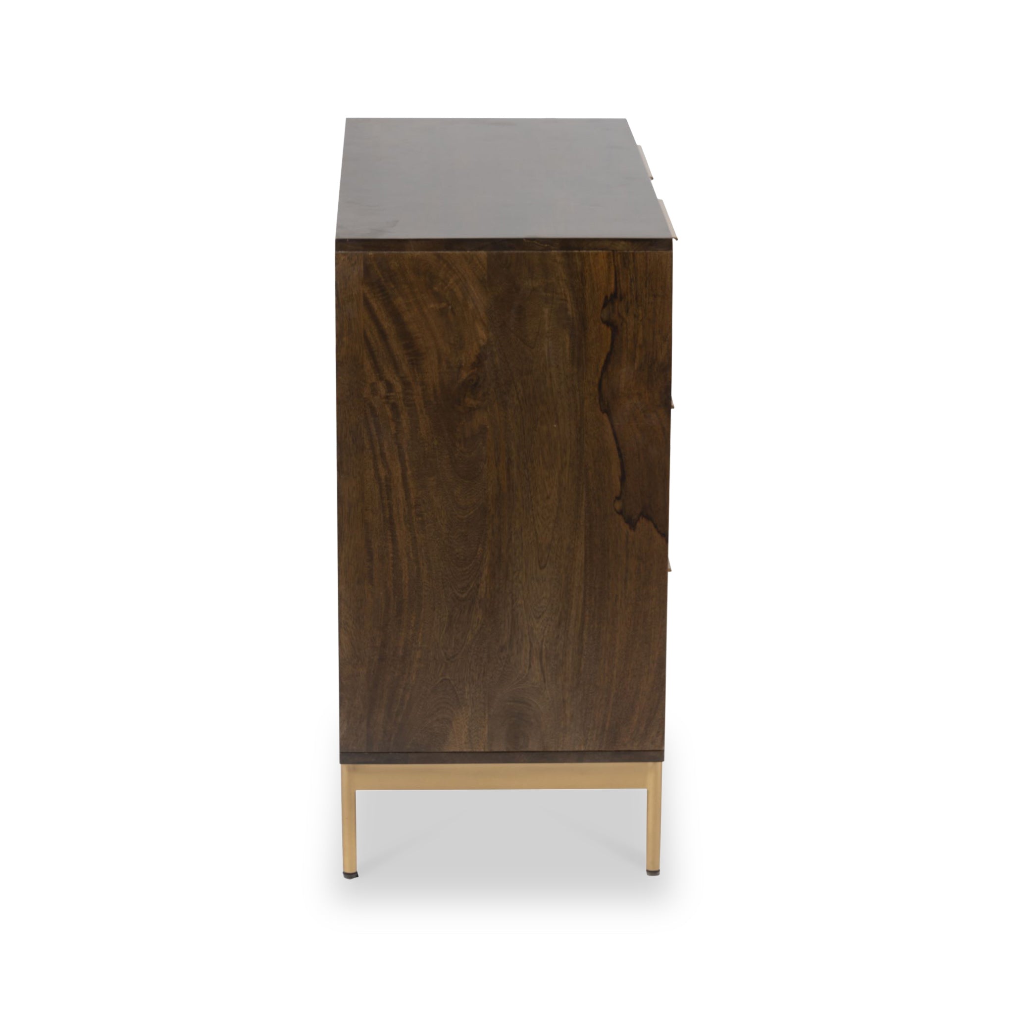 Commode Beau rainurée en bois de manguier brun à 3 tiroirs