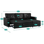 Convertible Reversible Sectional Sofa with Pull-Out Sleeper Bed, Hidden Storage Chaise, and Durable Legs