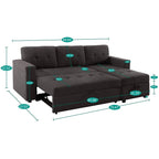 Convertible Reversible Sectional Sofa with Pull-Out Sleeper Bed, Hidden Storage Chaise, and Durable Legs
