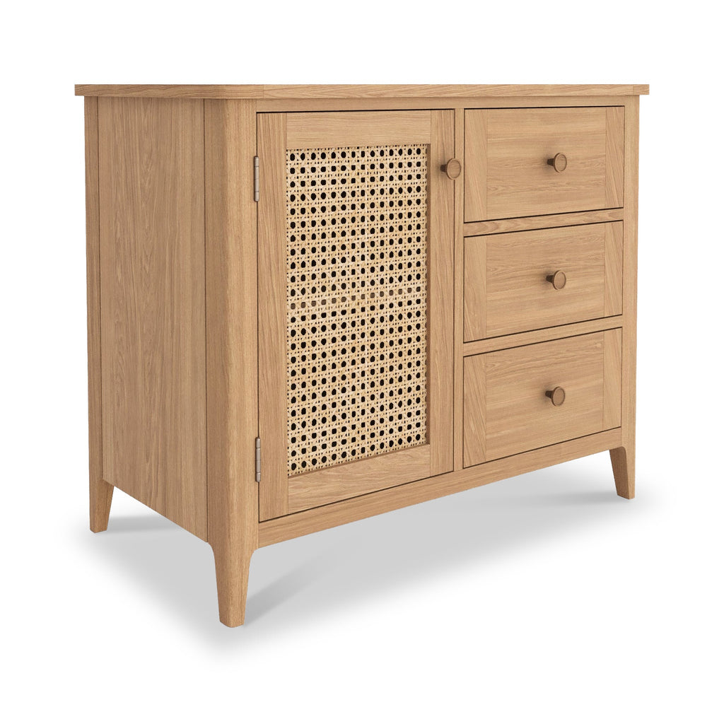 Petit buffet Albany en chêne et rotin