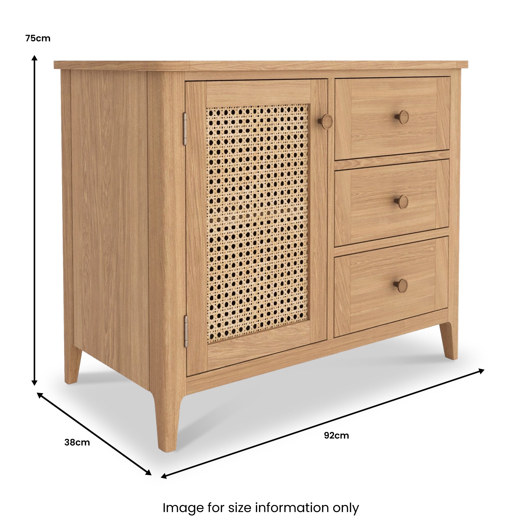 Petit buffet Albany en chêne et rotin