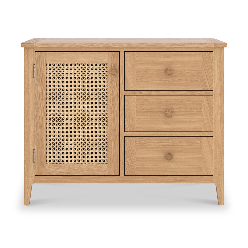 Petit buffet Albany en chêne et rotin
