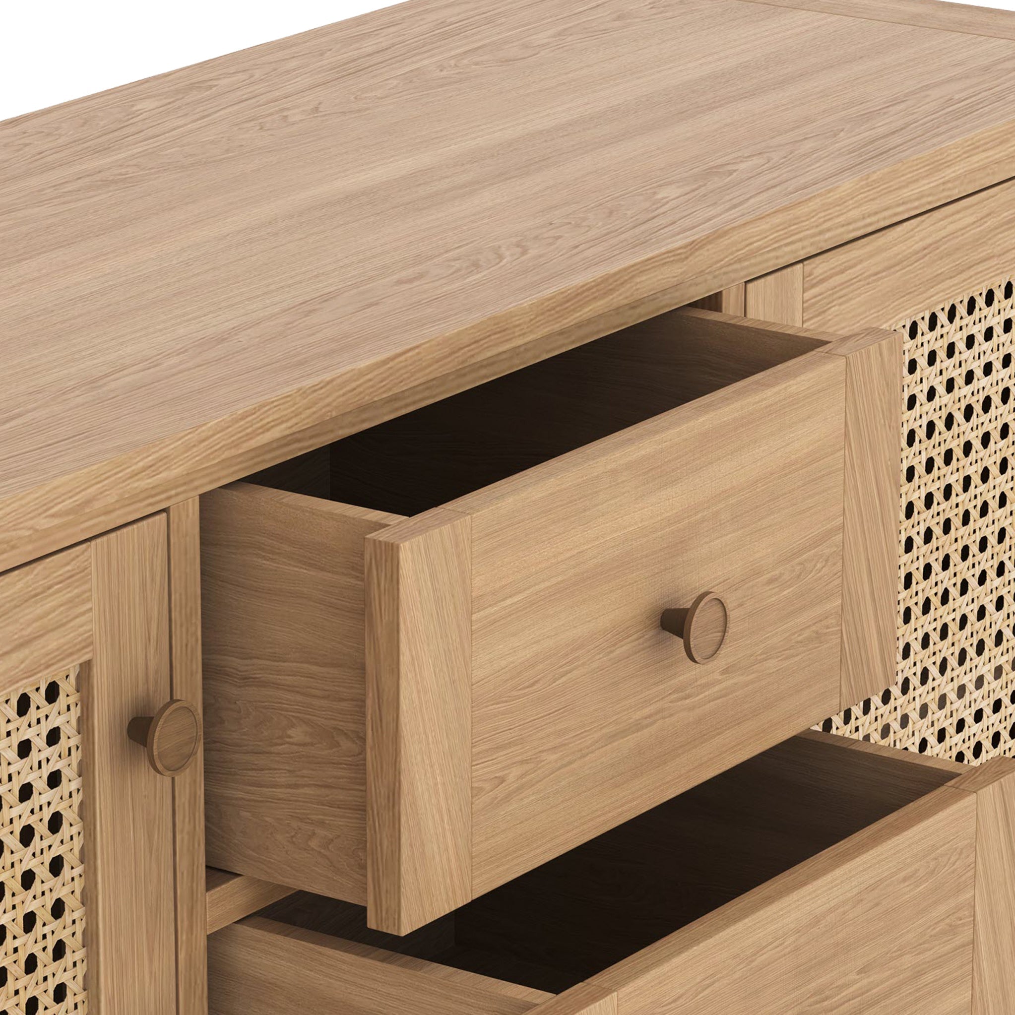 Buffet Albany en chêne et rotin