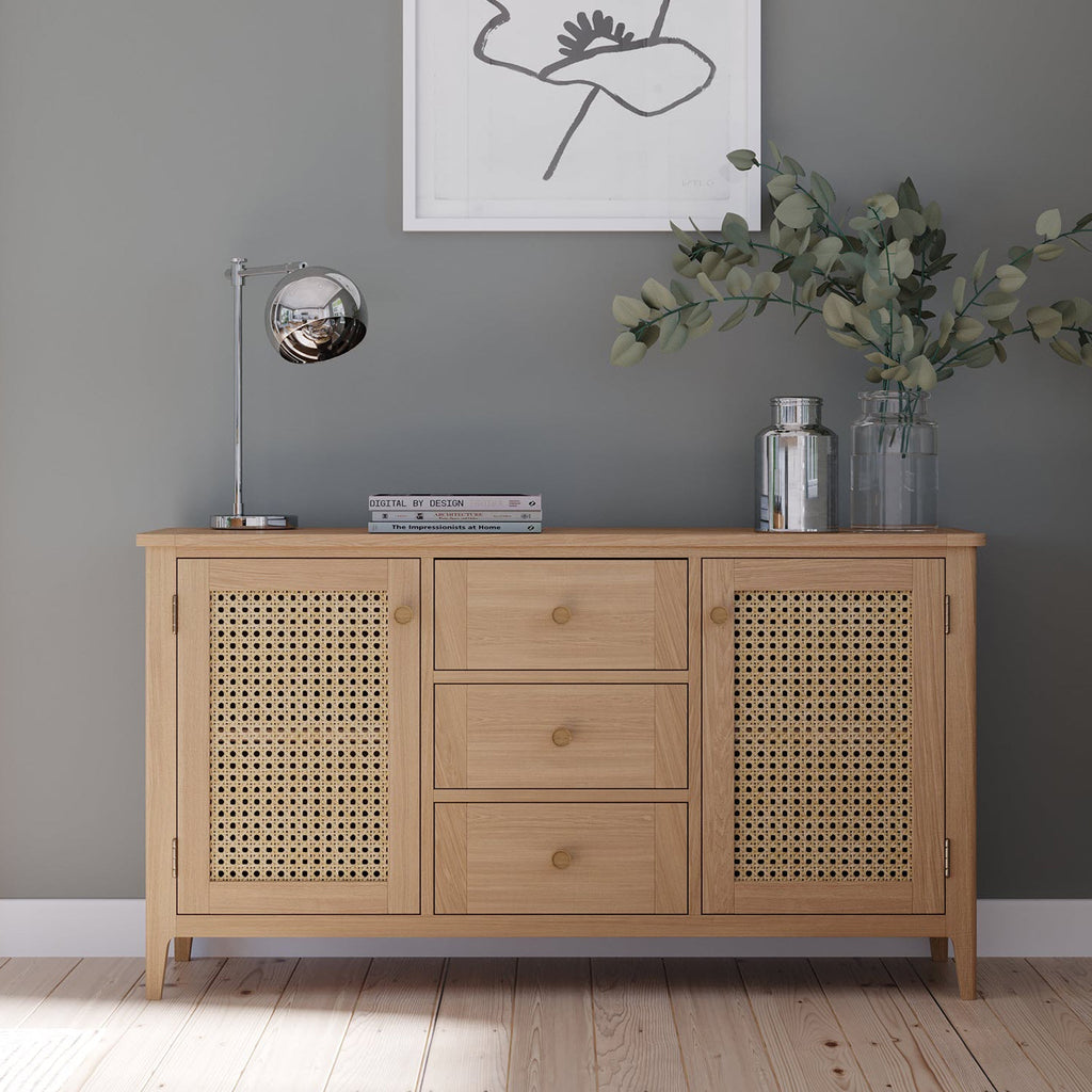 Buffet Albany en chêne et rotin
