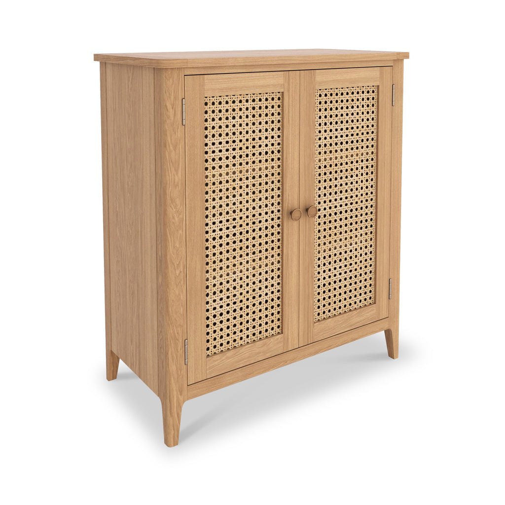 Petit placard Albany en chêne et rotin