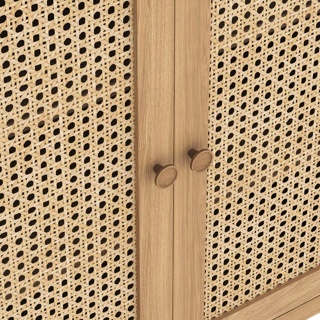 Petit placard Albany en chêne et rotin