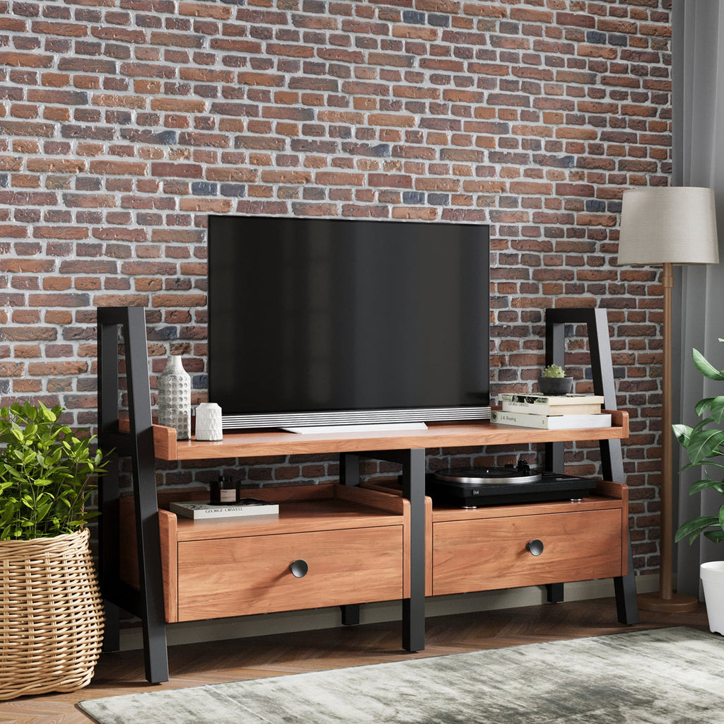 Meuble TV Dunstan en acacia de 135 cm avec tiroirs