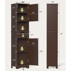 67'' Tall Bathroom Narrow Linen Cabinet, 5 Tiers Solid Wood Freestanding Storage Cabinet