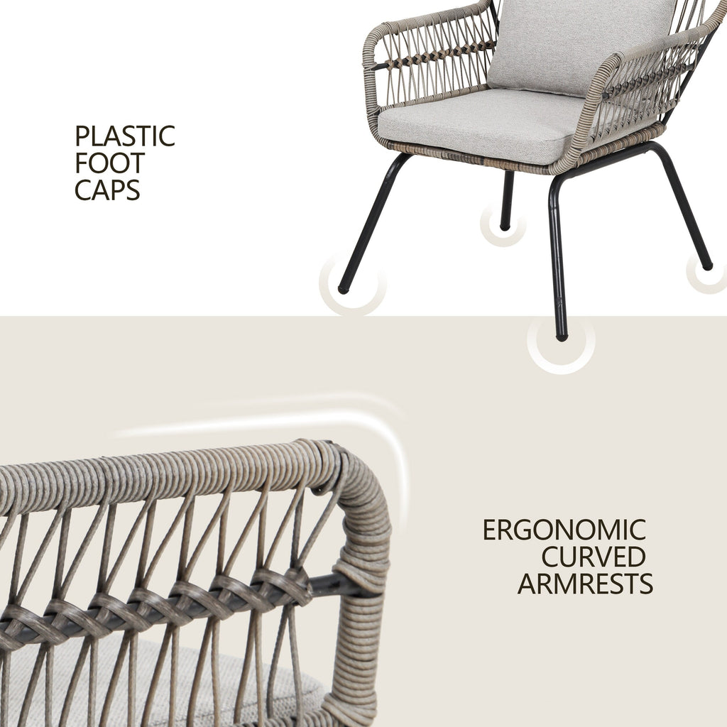 3 Piece Outdoor Wicker Conversation Bistro Set, All-Weather Rattan Furniture Patio Chairs Set with Cushions