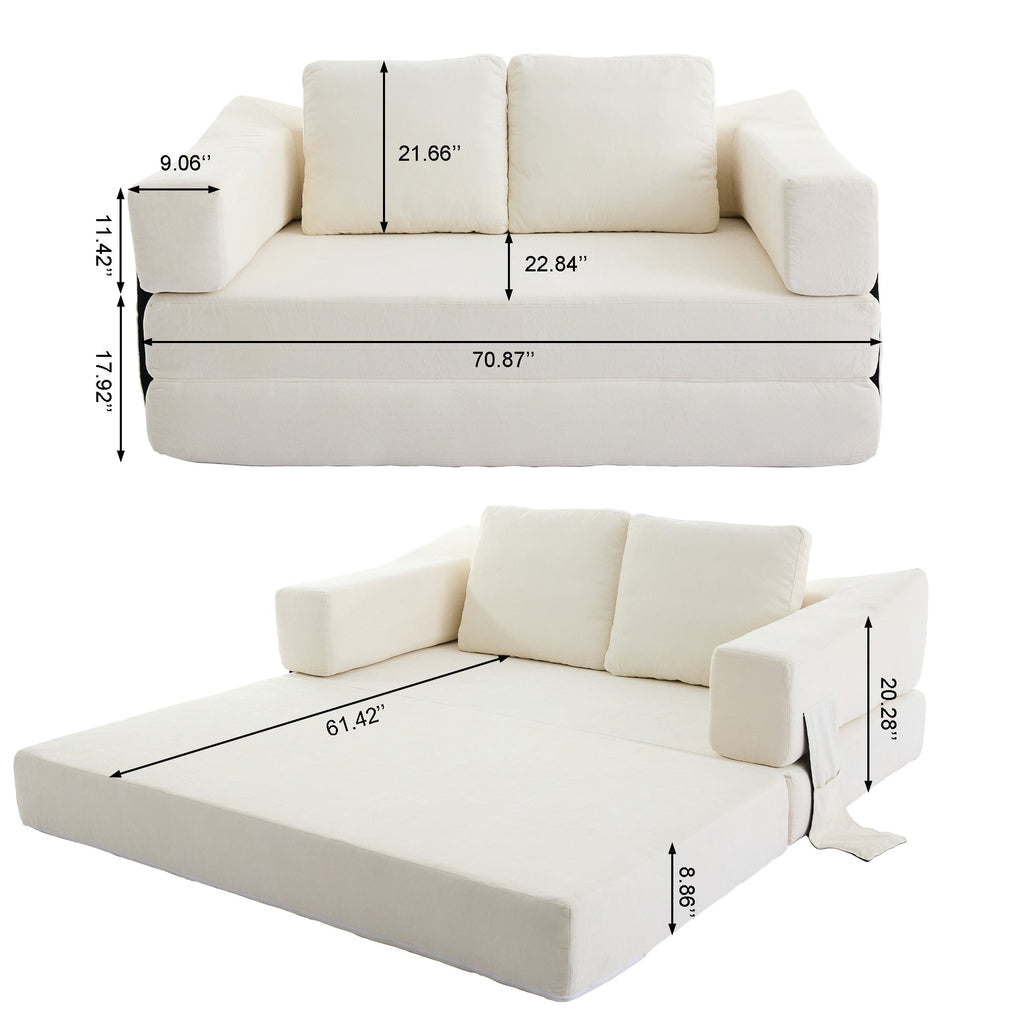70.87 Upholstered Convertible Sleeper Sofa, Convertible Chair Floor Couch Comfy Sofa for Living Room, Bedroom, Chenille Fabric