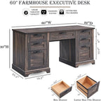 60 Farmhouse Executive Desk, Wood Home Office Desk, Computer Desk