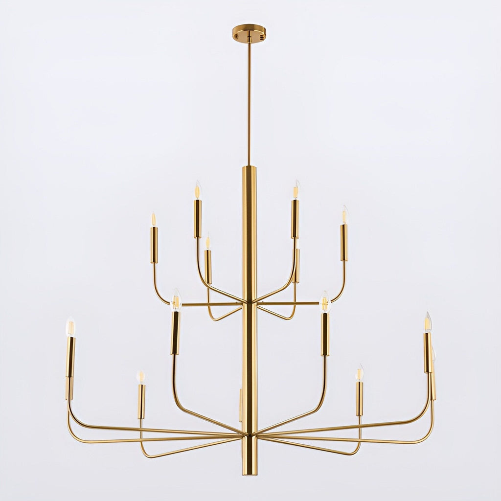 15-Light Minimalist Candlestick Chandelier, 2 Tier Ancient Design - 48